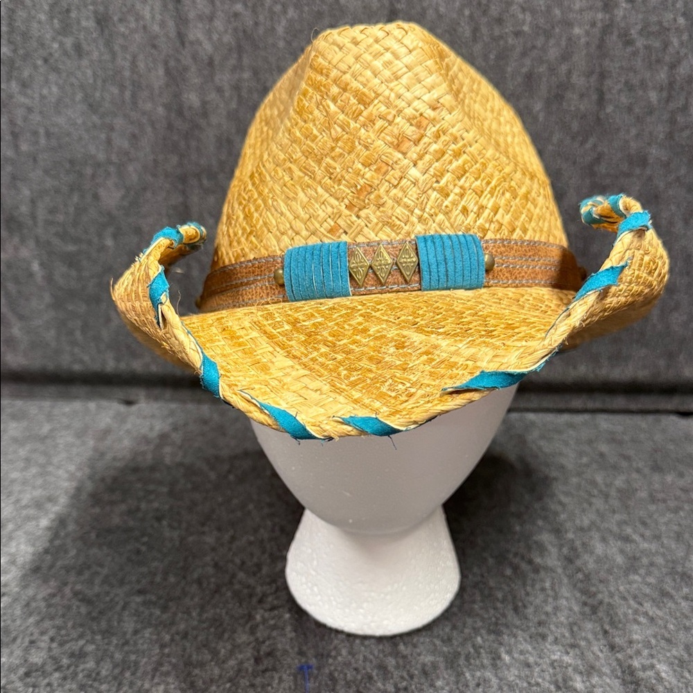 Royal Palm Stylish Tan and Blue Women's Straw western Hat